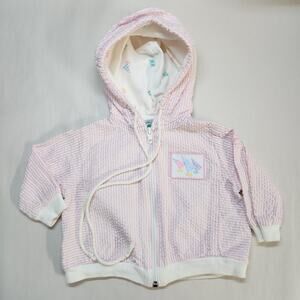 Vintage 80s Lacoste Infant 6-12mth Seersucker Jacket  Pink Zip Up Hooded Cotton